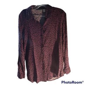 🎀 Chico's Purple Cheetah Long Sleeve Blouse, Shirt, Sz L